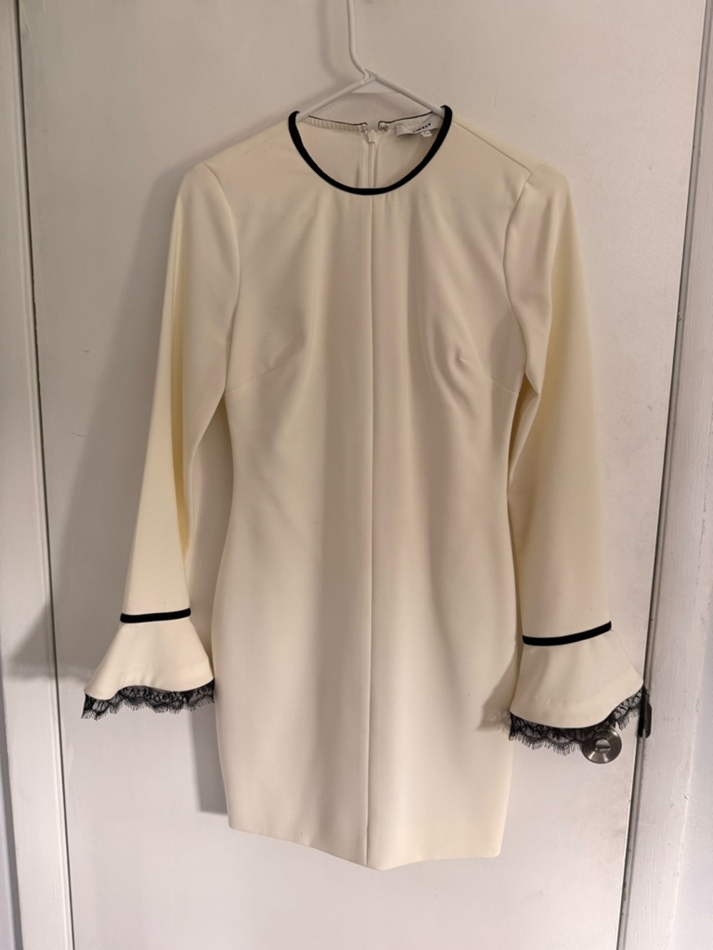 Likely Cream Long-Sleeve Shift Dress with Black Trim